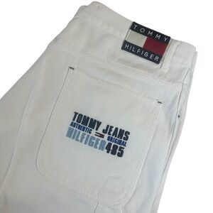 Vintage Tommy Hilfiger Men's Baggy Hip Hop White Jean Shorts Y2K 90"s Skater 42